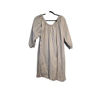 Evolverie Striped Smocked-Neck Cotton Dress White & Gray Size Large